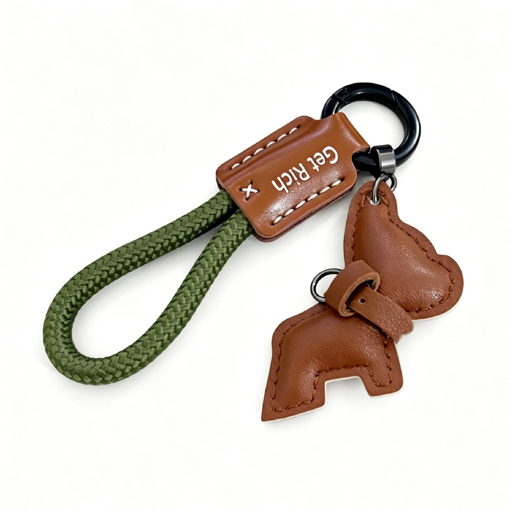 cute French bulldog leather keychain