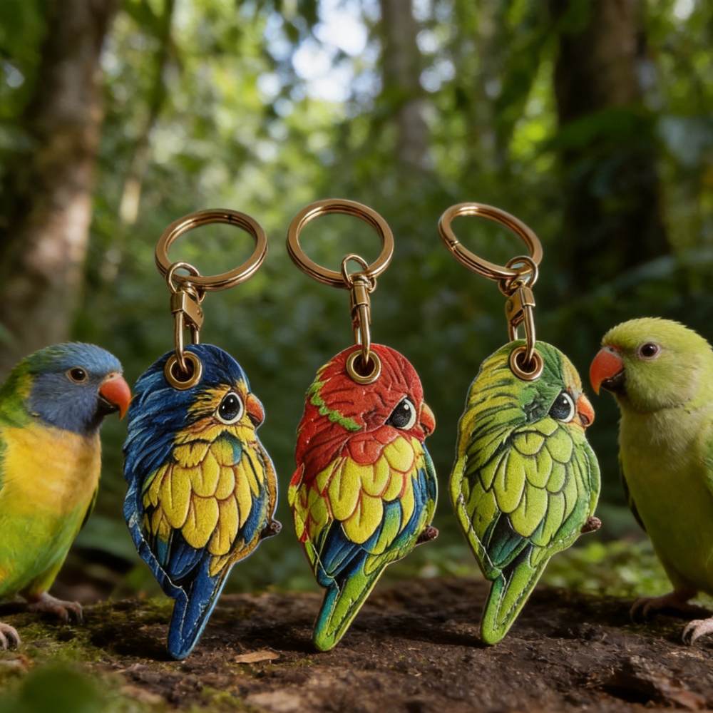 leather parrot keychains with parrots